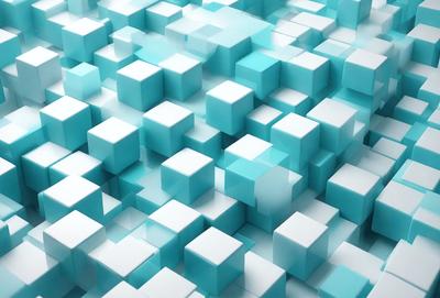 The primary subject of the image is a blue and white patterned surface, which appears to be a digital art or illustration. The setting is a blue and white checkered pattern, and the visual style is a combination of digital art and illustration. The dominant colors are blue and white, creating a calm and soothing atmosphere.