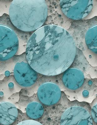 The primary subject of the image is a collection of blue marble circles. These circles are arranged in a pattern, covering the entire image. The setting is a white surface, which serves as the background for the circles. The visual style of the image is a combination of photo and digital art, creating a unique and eye-catching pattern. The dominant colors in the image are blue and white, giving the scene a clean and modern appearance.