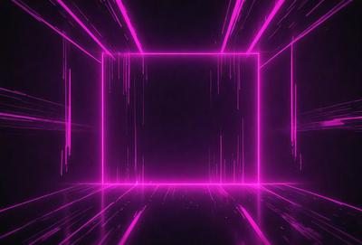 The primary subject of the image is a pink box with a purple background. The setting is a dark room, and the visual style appears to be a digital art or illustration. The dominant colors are pink and purple, creating a vibrant and energetic atmosphere.