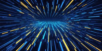 The primary subject of the image is a blue and yellow light streak, which appears to be a digital art or illustration. The setting is a dark background, and the visual style is a combination of digital art and illustration. The colors and mood of the image are predominantly blue and yellow, creating a vibrant and energetic atmosphere.