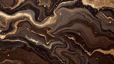 The primary subject of the image is a close-up of a marbled stone surface. The setting is a dark room, and the visual style appears to be a combination of a photo and digital art. The colors and mood of the image are predominantly dark, with a few gold and brown accents. The marbled stone surface has a unique and intricate pattern, making it the focal point of the image.