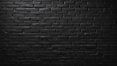 The primary subject of the image is a brick wall. The setting is a dark room, and the visual style is a black and white photo. The dominant colors are black and white, creating a moody atmosphere.