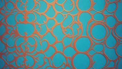 The primary subject of the image is a blue wall with a pattern of circles and swirls. The setting is a room with a blue background, and the visual style appears to be a combination of digital art and illustration. The dominant colors are blue and gold, creating a calm and soothing atmosphere.