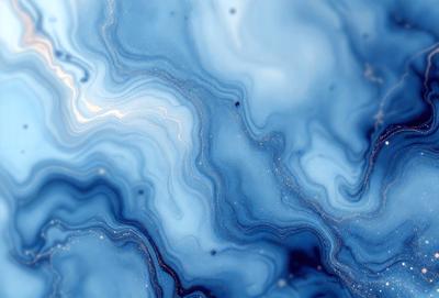 The primary subject of the image is a blue and white swirling pattern, which appears to be a digital art or illustration. The setting is a blue background, and the visual style is a combination of digital art and illustration. The dominant colors are blue and white, creating a calm and soothing atmosphere.