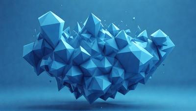 The primary subject of the image is a blue geometric pattern, which appears to be a digital art or illustration. The setting is a blue background, and the visual style is a combination of digital art and illustration. The dominant colors in the image are blue and white, creating a calm and soothing atmosphere.