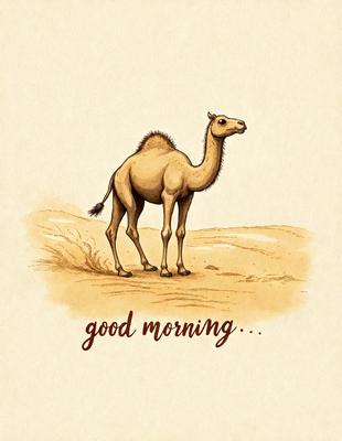 The primary subject of the image is a camel standing on a sandy surface. The setting is a desert-like environment, with a backdrop of sand and a sky visible in the background. The visual style of the image is a combination of digital art and illustration, creating a unique and artistic representation of the camel. The colors and mood of the image are predominantly warm and earthy tones, reflecting the natural desert landscape.