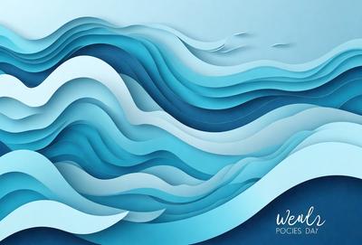 The primary subject of the image is a large wave, which is the main focus of the scene. The wave is depicted in a digital art style, giving it a unique and visually appealing appearance. The setting is a blue ocean, which serves as the backdrop for the wave. The overall atmosphere of the image is dynamic and energetic, as the wave represents the power and beauty of the ocean.