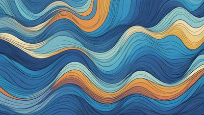 The primary subject of the image is a blue and orange wave pattern. The setting is a blue background, and the visual style appears to be a digital art or illustration. The dominant colors are blue and orange, creating a vibrant and energetic atmosphere.