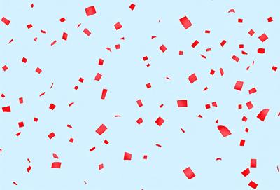 The primary subject of the image is a large number of red and white confetti pieces floating in the air. The setting is a blue background, which creates a contrasting and vibrant atmosphere. The visual style is a combination of photo and digital art, as the confetti pieces are captured in a close-up shot. The colors and mood of the image are predominantly red and white, giving it a festive and celebratory appearance.