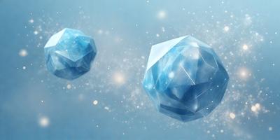 The primary subject of the image is a blue, three-dimensional geometric shape, which appears to be a crystal or a piece of art. The setting is a blue background, which complements the blue geometric shape. The visual style is a combination of digital art and illustration, creating a unique and eye-catching design. The dominant colors are blue and white, giving the image a calm and serene atmosphere.