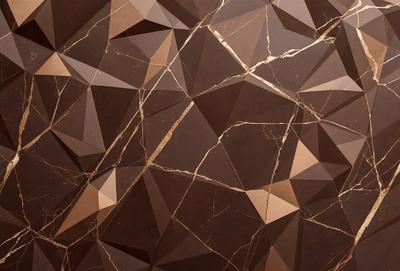 The primary subject of the image is a close-up of a marble wall with a patterned design. The setting is a room with a brown and tan color scheme. The visual style is a combination of a photo and digital art, creating a unique and intricate pattern on the wall. The colors and mood of the image are warm and inviting, with the marble wall adding a touch of elegance and sophistication to the space.