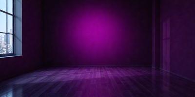 The primary subject of the image is a purple wall. The setting is a dark room with a purple wall, and the visual style is a photo. The dominant colors are purple and black, creating a moody atmosphere.