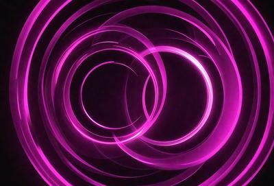 The primary subject of the image is a purple circle with two smaller circles inside it. The setting is a dark background, and the visual style appears to be a digital art or illustration. The dominant colors are purple and pink, creating a warm and vibrant atmosphere.