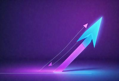 The primary subject of the image is a purple and blue arrow pointing upwards. The arrow is the main object, scene, or focus of the image. The setting or background is a purple surface, which adds to the overall atmosphere of the image. The visual style of the image is digital art, as it appears to be a digital illustration or drawing. The colors and mood of the image are predominantly purple and blue, creating a sense of movement and upward progress.