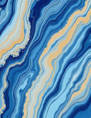 The primary subject of the image is a blue and yellow striped pattern, which appears to be a painting or a digital artwork. The setting is a blue and yellow striped surface, possibly a wall or a piece of fabric. The visual style suggests that the image is a creative and artistic representation of the colorful pattern. The dominant colors in the image are blue and yellow, creating a vibrant and lively atmosphere.