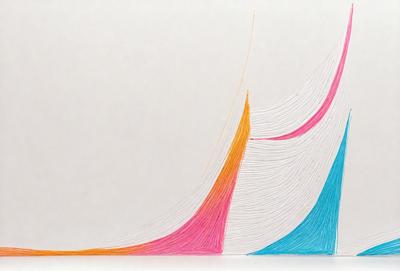The primary subject of the image is a drawing of a line that appears to be a graph or a chart. The line is pink and blue, and it is displayed on a white surface. The setting is a white wall, and the visual style is a hand-drawn illustration. The colors and mood of the image are vibrant and lively, with the pink and blue line creating a sense of movement and energy.