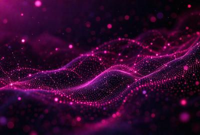 The primary subject of the image is a pink, purple, and white patterned background. The setting is a dark background, which contrasts with the bright colors of the pattern. The visual style is a combination of digital art and illustration, creating a unique and eye-catching design. The colors and mood of the image are vibrant and energetic, with the pink and purple hues evoking a sense of warmth and creativity.