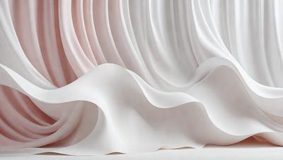 The primary subject of the image is a white sculpture or artwork, which appears to be a large, curved piece of fabric or a white wave. The setting is a white background, which provides a clean and minimalist appearance. The visual style is a combination of digital art and illustration, as the sculpture is depicted in a digital format. The colors and mood of the image are predominantly white, giving it a clean and serene atmosphere.