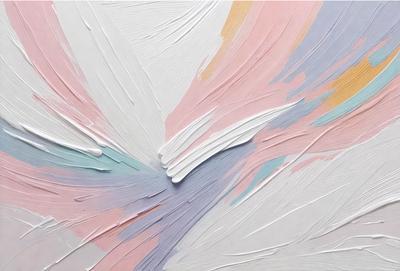 The primary subject of the image is a painting, which features a white background with a pink and blue gradient. The painting appears to be a digital art piece, as it has a unique visual style. The colors and mood of the painting are predominantly pink and blue, creating a warm and inviting atmosphere.