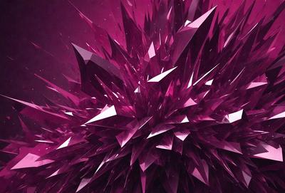 The primary subject of the image is a large, purple, three-dimensional structure that resembles a crystal or a cluster of crystals. The setting is a dark background, which contrasts with the vibrant purple color of the structure. The visual style is a combination of digital art and illustration, creating a unique and intriguing design. The colors and mood of the image are predominantly purple, giving it a sense of depth and complexity.