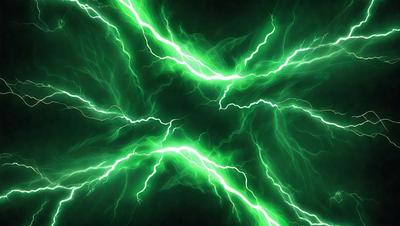 The primary subject of the image is a green neon light, which is the main object, scene, or focus of the image. The setting is a dark background, and the visual style is a digital art or illustration. The dominant colors are green and white, creating a lively and energetic atmosphere.