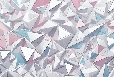 The primary subject of the image is a large number of white triangles arranged in a visually appealing pattern. The setting is a white background, which provides a clean and minimalist appearance. The visual style is a combination of digital art and illustration, creating a unique and eye-catching design. The colors and mood of the image are predominantly white, which gives it a clean, fresh, and modern feel.