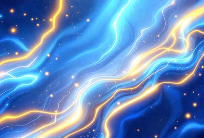 The primary subject of the image is a blue and yellow swirling pattern, which appears to be a digital art or illustration. The setting is a blue background, and the visual style suggests that it is a digital creation. The dominant colors are blue and yellow, creating a vibrant and energetic atmosphere.