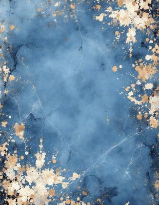 The primary subject of the image is a blue marble surface with a pattern of yellow spots. The setting is a stone wall, and the visual style is a combination of a photo and digital art. The dominant colors are blue and yellow, creating a mood of contrast and depth.