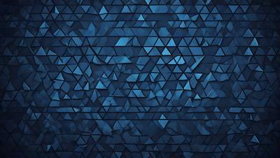 The primary subject of the image is a blue wall with a pattern of triangles. The setting is a room with a blue wall, and the visual style is a patterned wallpaper. The dominant colors are blue and white, creating a calm and soothing atmosphere.