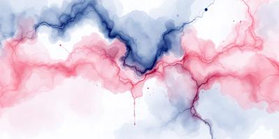 The primary subject of the image is a painting or drawing of a red and blue striped line. The setting is a white background, and the visual style appears to be a watercolor or ink drawing. The colors and mood of the image are predominantly red and blue, creating a bold and striking appearance.