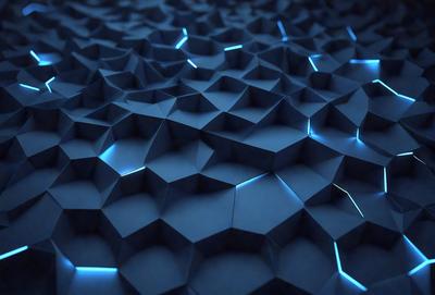 The primary subject of the image is a blue, geometric pattern. The setting is a blue background, which creates a visually striking contrast with the pattern. The visual style is a combination of digital art and illustration, giving the image a modern and artistic appearance. The dominant colors are blue and black, creating a calm and sophisticated atmosphere.