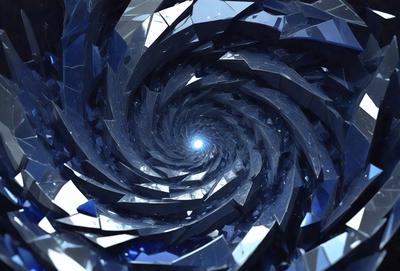 The primary subject of the image is a spiral pattern, which is a part of a larger, intricate design. The setting is a blue background, which complements the spiral pattern. The visual style of the image is digital art, as it appears to be a computer-generated or manipulated design. The colors and mood of the image are predominantly blue, creating a sense of depth and complexity in the spiral pattern.