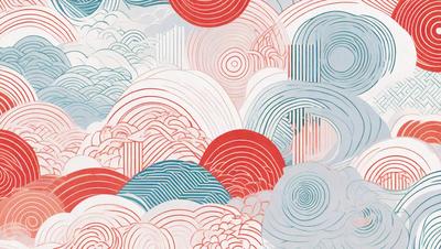 The primary subject of the image is a colorful, abstract design featuring a mix of red, blue, and white colors. The design is set against a backdrop of a cloudy sky, giving it a dynamic and lively appearance. The visual style of the image is a combination of digital art and illustration, creating a unique and eye-catching pattern. The overall atmosphere of the image is vibrant and energetic, with the bold colors and intricate design elements capturing the viewer's attention.