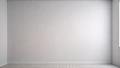 The primary subject of the image is a white wall with a large, empty space. The setting is a room with a wooden floor. The visual style is a photo of a plain white wall. The colors and mood are predominantly white, giving the image a clean and minimalist appearance.