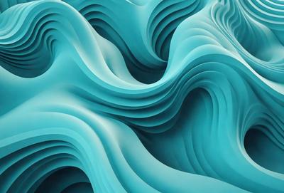 The primary subject of the image is a large, blue, wavy structure that resembles a wave or a waterfall. The setting is a blue background, which adds to the overall visual style. The image is a digital art or illustration, showcasing the artist's creativity and skill in creating a unique and captivating scene. The dominant colors in the image are blue and white, giving it a calming and serene atmosphere.