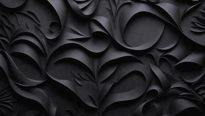 The primary subject of the image is a black and white patterned wallpaper. The setting is a dark room, and the visual style appears to be a combination of a photo and a digital art or illustration. The dominant colors are black and white, creating a moody and dramatic atmosphere.