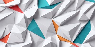 The primary subject of the image is a geometric pattern made up of triangles and squares. The pattern is primarily blue and orange, creating a visually striking contrast. The setting is a white background, which provides a clean and minimalist appearance. The visual style of the image is a combination of digital art and illustration, showcasing the intricate design of the pattern. The colors and mood of the image are vibrant and energetic, with the blue and orange tones evoking a sense of excitement and dynamism.