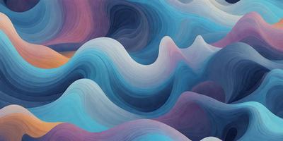 The primary subject of the image is a large, colorful wave. The wave is depicted in a digital art style, with a purple and blue color scheme. The setting is a vast ocean, and the background features a sky. The visual style gives the impression of a painting or a digital illustration, creating a vibrant and dynamic scene.