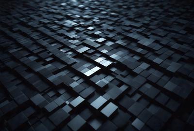 The primary subject of the image is a black and white pattern, which appears to be a digital art or illustration. The setting is a dark background, and the visual style is a close-up of the pattern. The colors and mood of the image are predominantly black and white, creating a sense of depth and contrast.