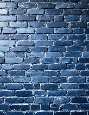 The primary subject of the image is a blue brick wall. The setting is a brick wall, and the visual style is a photo. The dominant colors are blue and white, creating a calm and serene atmosphere.