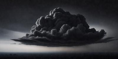 The primary subject of the image is a large, dark, and cloudy storm cloud. The setting is a dark sky, and the visual style is a black and white drawing. The cloudy sky and the dark clouds create a moody atmosphere, emphasizing the power and intensity of the storm.