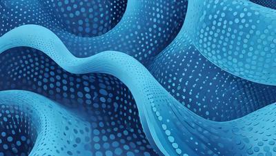 The primary subject of the image is a blue, swirling, and curved pattern. The setting is a blue background, and the visual style appears to be a digital art or illustration. The dominant colors are blue and white, creating a calm and soothing atmosphere.