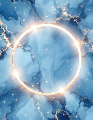 The primary subject of the image is a bright, shining circle, which appears to be a light source or a glowing object. The circle is located in the center of the image, surrounded by a blue background. The visual style of the image is digital art, as it features a vibrant and colorful design. The colors and mood of the image are lively and energetic, with the bright circle and blue background creating a sense of movement and dynamism.