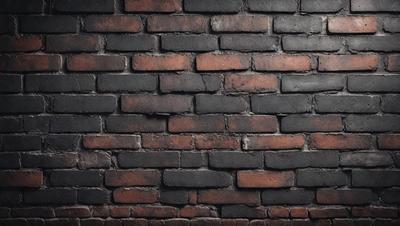 The primary subject of the image is a brick wall. The setting is a brick wall with a black background, giving it a dramatic and moody appearance. The visual style is a close-up of the brick wall, showcasing its texture and details. The colors and mood of the image are predominantly black, with the brick wall being the main focus.