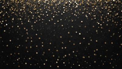 The primary subject of the image is a close-up of a black background with a pattern of gold glittery stars. The setting is a dark background, and the visual style appears to be a digital art or illustration. The dominant colors are black and gold, creating a striking and eye-catching pattern. The overall atmosphere is elegant and sophisticated.