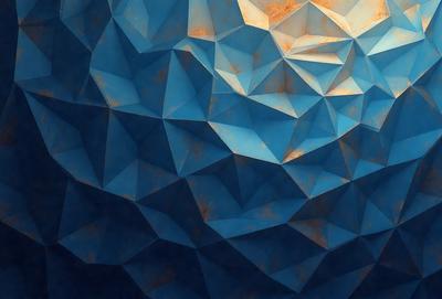 The primary subject of the image is a blue and white geometric pattern, which appears to be a digital art or illustration. The setting is a blue background, and the visual style is a combination of digital art and illustration. The dominant colors are blue and white, creating a calm and soothing atmosphere.