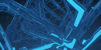 The primary subject of the image is a blue, geometric pattern. The setting is a dark background, which contrasts with the bright blue pattern. The visual style is a digital art or illustration, creating a futuristic and intricate design. The dominant colors are blue and black, giving the image a modern and sophisticated appearance.
