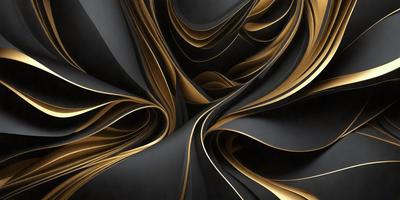 The primary subject of the image is a black and gold spiral pattern. The setting is a black background, and the visual style appears to be a digital art or illustration. The dominant colors are black and gold, creating a striking and visually appealing pattern.