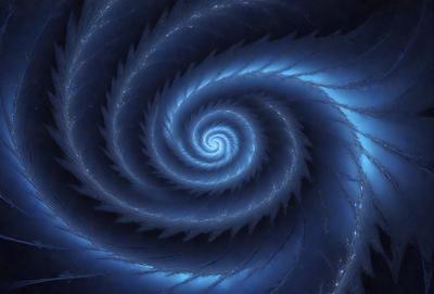 The primary subject of the image is a spiral pattern, which is the main object, scene, or focus of the image. The spiral pattern is set against a blue background, creating a visually striking and vibrant scene. The spiral pattern is a digital art piece, showcasing the artist's skill in creating intricate and detailed designs. The overall atmosphere of the image is dynamic and engaging, with the spiral pattern serving as the central point of interest.