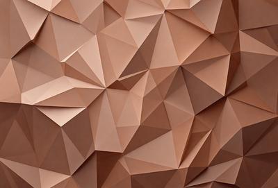 The image features a close-up of a brown, textured surface with a geometric pattern. The surface appears to be made of wood or a similar material. The pattern is composed of triangles, creating a visually interesting and unique design. The overall atmosphere of the image is warm and inviting, with the brown tones and intricate pattern creating a sense of depth and texture.